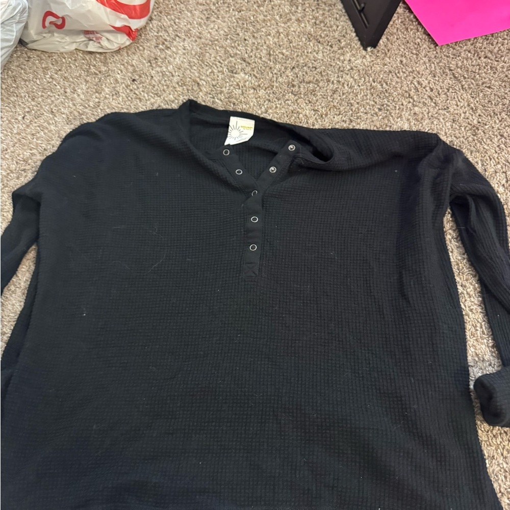 Aerie Black Long sleeve Waffle T shirt